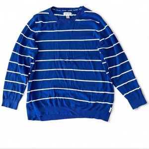 Calvin Klein Women's Striped Long Sleeved Striped Sweater large blue white‎